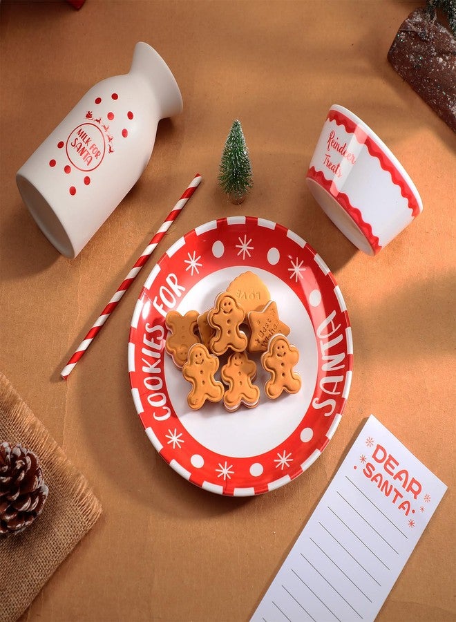 Nitial 4 Pcs Christmas Cookies for Santa Gift Set Santa Cookie Plate Santa Milk Jar Reindeer Treat Bowl Dear Santa Notepad Sticky Note Christmas Dinnerware Set for Xmas Party (Santa) - Image 3
